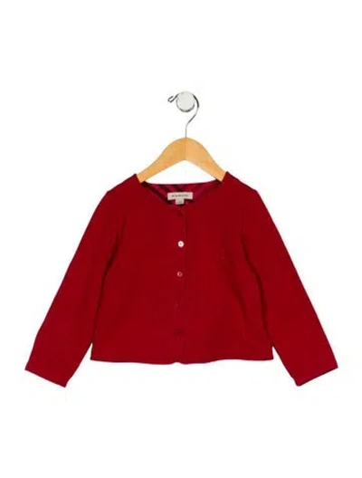 Pre-owned Burberry Babies' Kid Girl's Button Up Embroidered Cardigan In Red