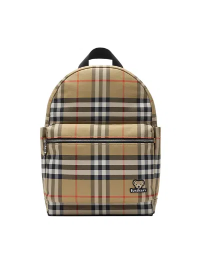 Burberry Kid's Huey Medium Check Backpack In Sand