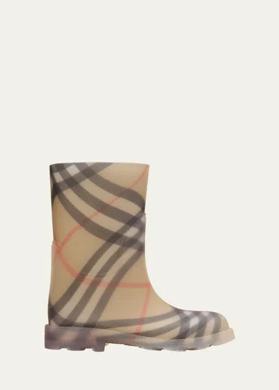 BURBERRY KID'S MARSH CHECK-PRINT RAIN BOOTS, TODDLER/KIDS