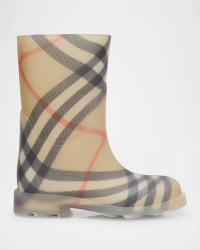 Burberry Kid's Marsh Check Rain Boots, Toddler/kid In Sand