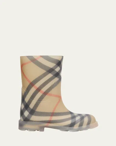 BURBERRY KID'S MARSH CHECK RAIN BOOTS, TODDLER/KID