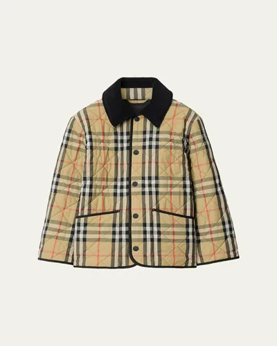 Burberry Kid's Milo Check Quilted Nylon Barn Jacket In Brown