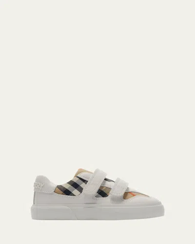 Burberry Kid's Noah Dual-grip Check Sneakers, Baby/toddler In White