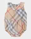 Burberry Kid's Norah Check Sunbubble Bodysuit In Pale Stone Ip Check