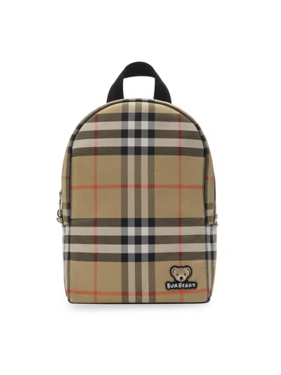 Burberry Kid's Nylon Check Backpack In Sand
