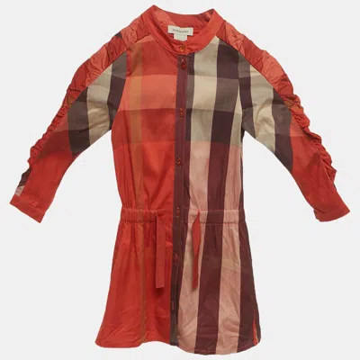 Pre-owned Burberry Kid Red Checks Cotton Shirt 3yrs