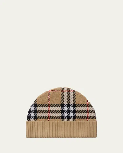 Burberry Kid's Toweling Check Beanie In Neutral