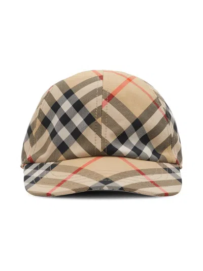 Burberry Kids Baseball Cap In Check Pattern In Neutral