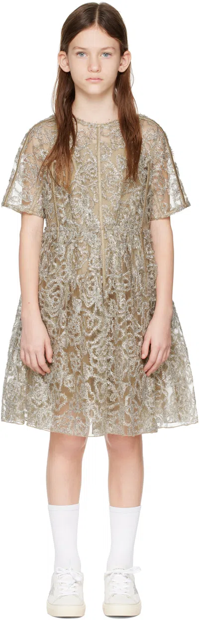 Burberry Kids Beige & Gold Metallic Dress In Sand Ip Pat | ModeSens