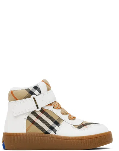 Burberry Kids Beige Check & Leather High-top Sneakers In Sand Ip Check
