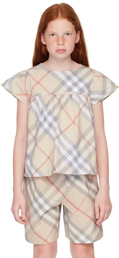 Burberry Kids Beige Check Blouse In Pale Stone Ip Check