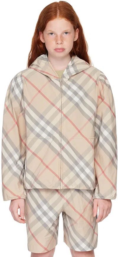 Burberry Kids Beige Check Jacket In Pale Stone Ip Check