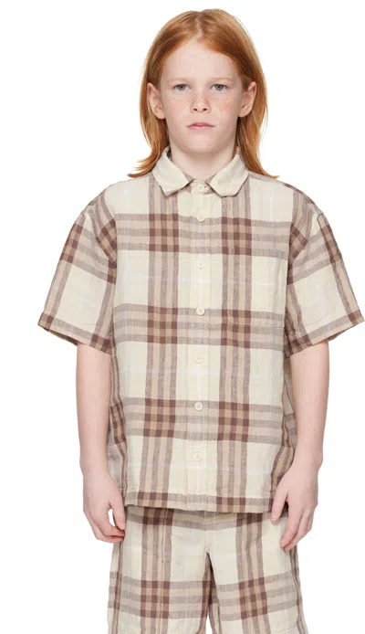 Burberry Kids Beige Check Linen Shirt In Wren Ip Check
