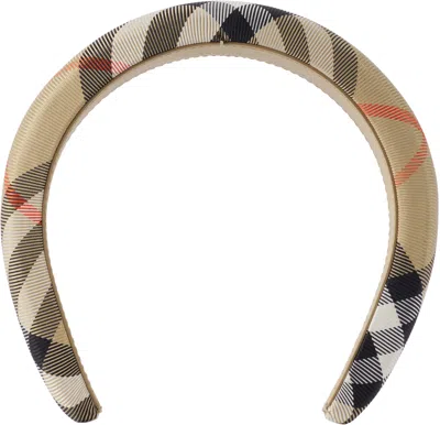 Burberry Kids Beige Check Nylon Headband In Sand Ip Check