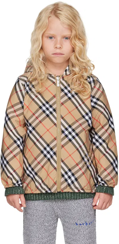 Burberry Kids Reversible Ekd Jacket In Sand Ip Check