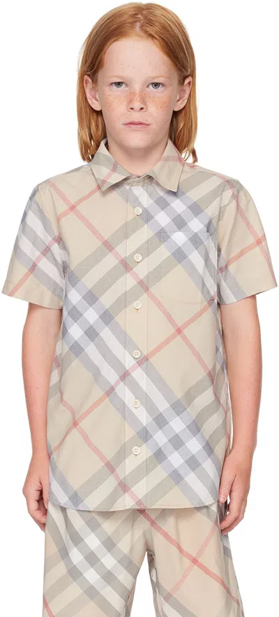 Burberry Kids Beige Check Shirt In Pale Stone Ip Check