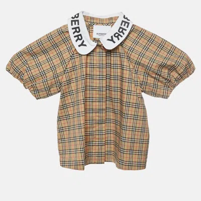 Pre-owned Burberry Kids Beige Checked Cotton Lila Blouse 18 M In Sand