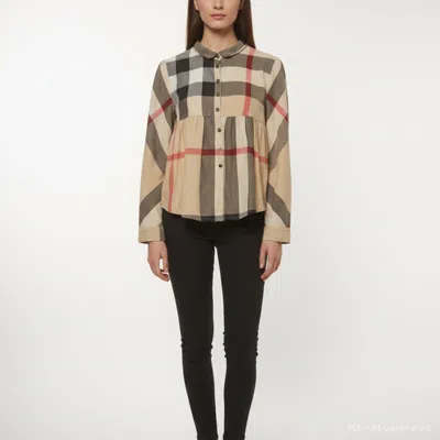 Pre-owned Burberry Kids Beige Checked Herringbone Cotton Top 12 Yrs In Sand