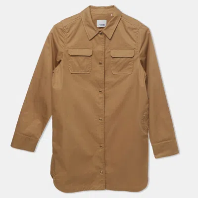 Pre-owned Burberry Kids Beige Logo Embroidered Cotton Shirt Dress 12 Yrs In Sand