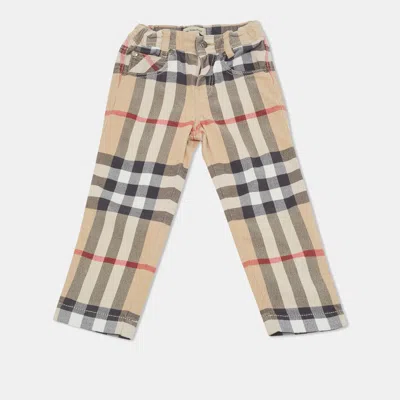 Pre-owned Burberry Kids Beige Nova Check Print Cotton Pants 2 Yrs In Sand
