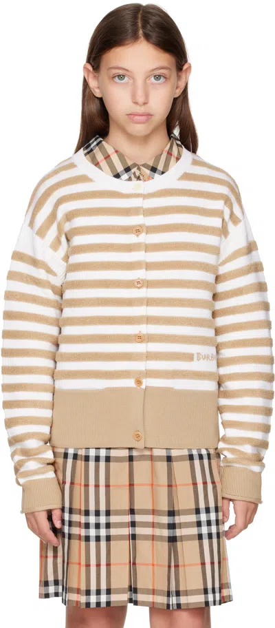 Burberry Kids Beige Striped Wool Cardigan In Multi