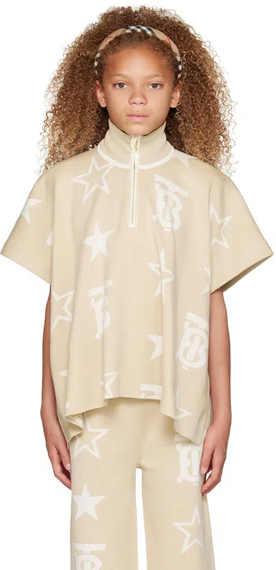 Burberry Kids Beige Sylvie Poncho In Almond Beige Ip Pat
