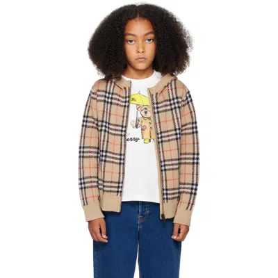 Burberry Kids Beige Vintage Check Knit Hoodie In Brown