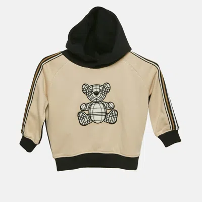 Pre-owned Burberry Kids Beige/black Applique Detail Cotton Talbot Hoody 4 Yrs