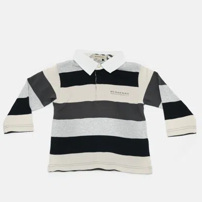 Pre-owned Burberry Kids Beige/blue Striped Jersey Long Sleeve Polo T-shirt 18m
