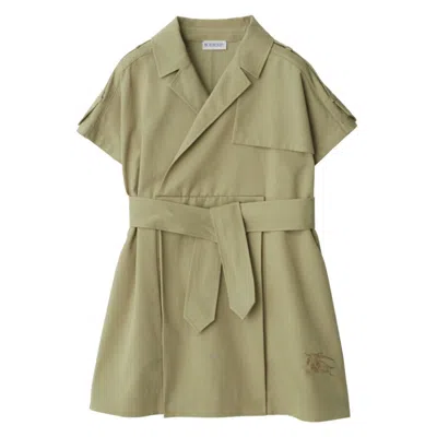 Burberry Kids Belted Waist Cotton-blend Trench Dress In Green