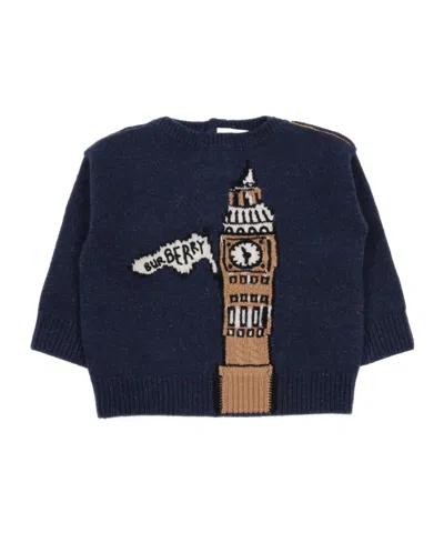 Burberry Kids Big-ben Intarsia-knit Crewneck Jumper In Blue