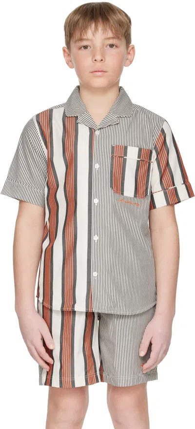 Burberry Kids Black & Orange Striped Shirt In Multicolour Ip Pttn