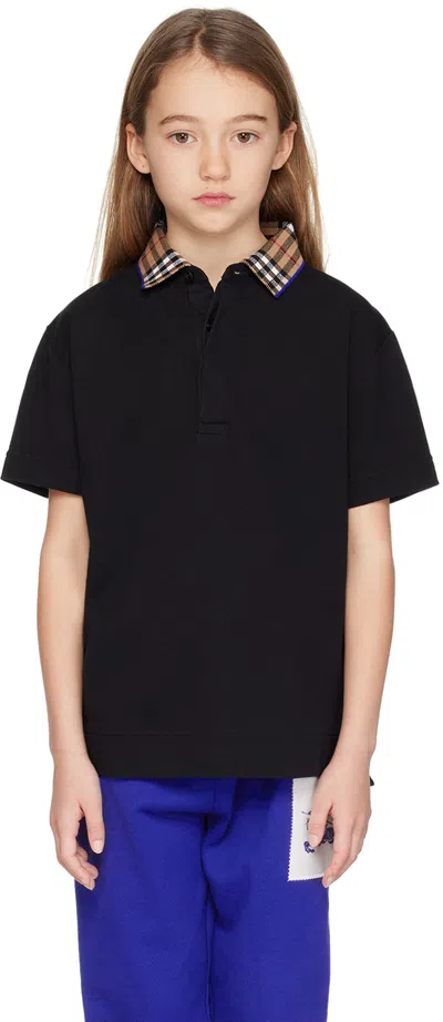 Burberry Kids Black Check Collar Polo
