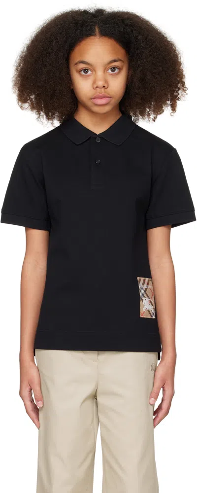 Burberry Kids Black Check Label Cotton Polo