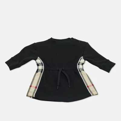 Pre-owned Burberry Kids Black Cotton Knit Checkered Panel Detail Dress 6 M
