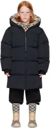Burberry Kids Black Nylon Down Puffer Coat In Black