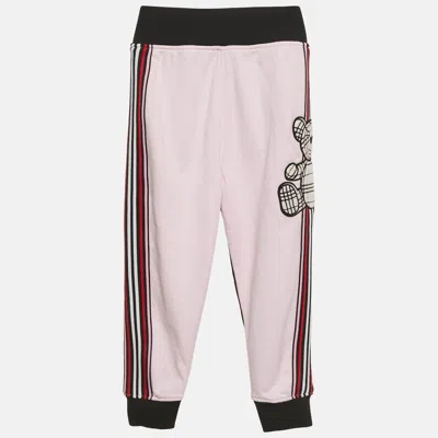 Pre-owned Burberry Kids Black/pink Cotton Teddy Applique Joggers 6yrs