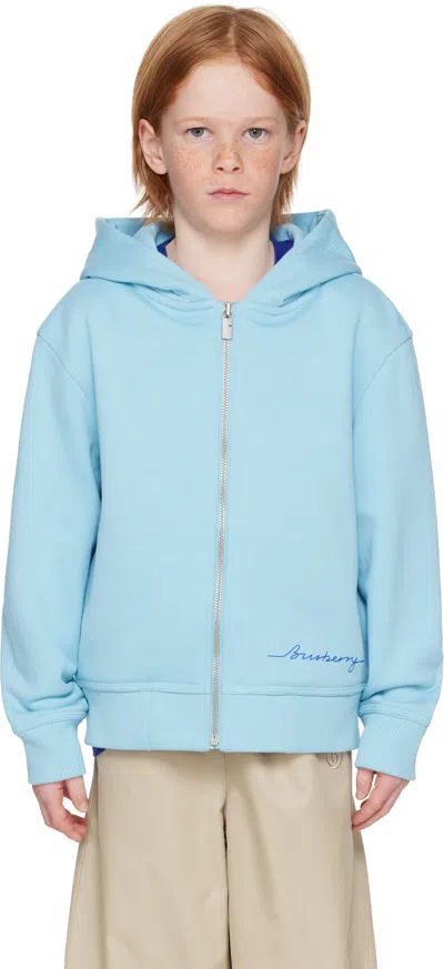 Burberry Kids Blue Cotton Zip Hoodie In Lizard