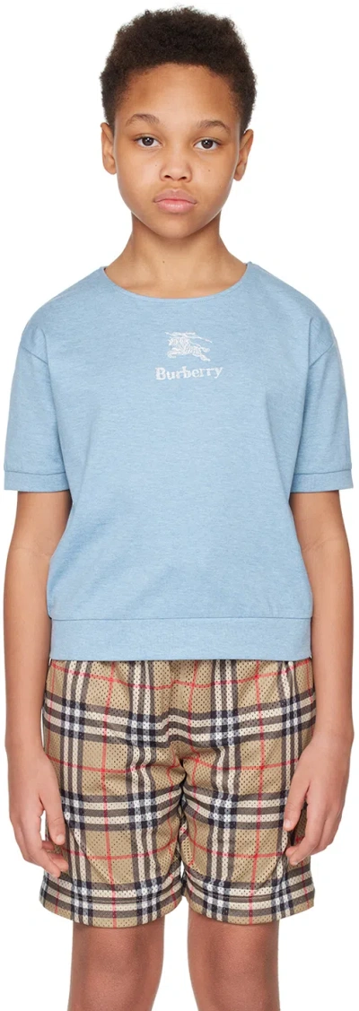 Burberry Kids Blue Embroidered T-shirt In Light Blue Melange