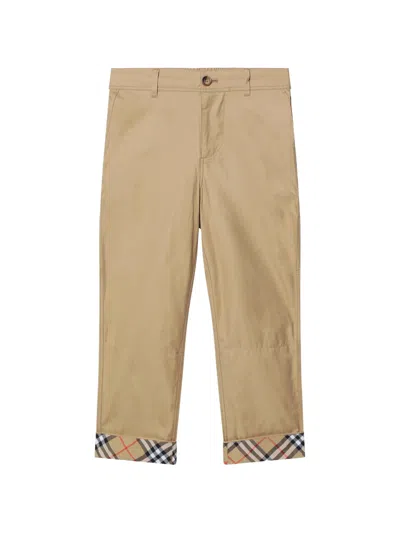 Burberry Kids Boys Cotton Ski Pants With Button And Zip Closure, Elastic Waist In Beige