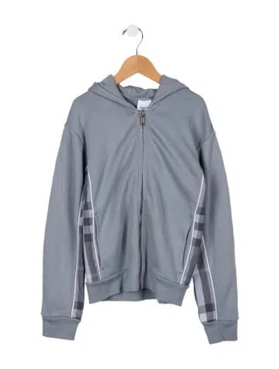 Pre-owned Burberry Kids Boys' Pattern Print Long Sleeve Hooded Jacket In Blue