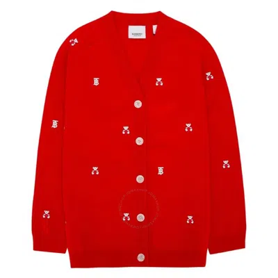 Burberry Kids Bright Red Thomas Bear Print Cardigan
