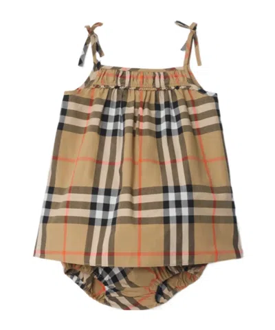 Burberry Beige Dress And Bloomer Shorts Set With Check Pattern In Neutral