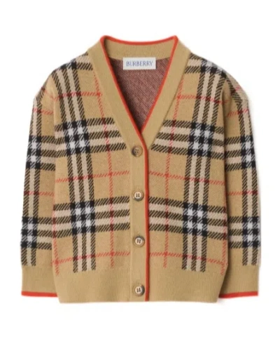 Burberry Kids Check Cardigan In Brown