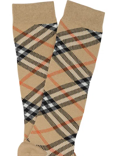 Burberry Kids Check Knit Sock In Brown