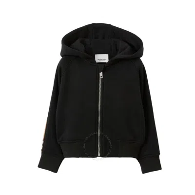 Burberry Kids Check-panel Zipped Cotton Hoodie In Black