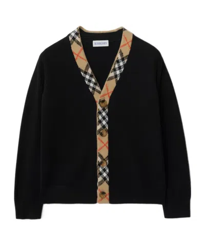 Burberry Kids Check Trim Cardigan In Black