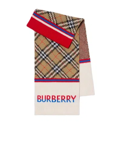 Burberry Kids Checked Fringed Scarves In Brown