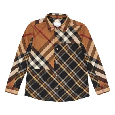 Burberry Kids Checked Jacquard Cotton Shirt In Brown