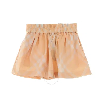 Burberry Kids Checked Pattern Gathered Shorts In Orange